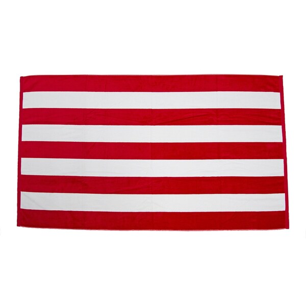 Towelsoft Premium Cabana Stripe Velour Beach Towel 35 inch x 60 inch-Red HOME-BV9006-RED - main