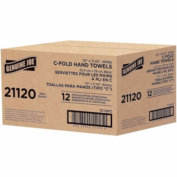 Genuine Joe C-Fold Paper Towels - 1 Ply - 13 x 10 - White - 2400 Sheets Per Sleeve - 12 Sleeves / Pack, 12PK GJO21120 - main