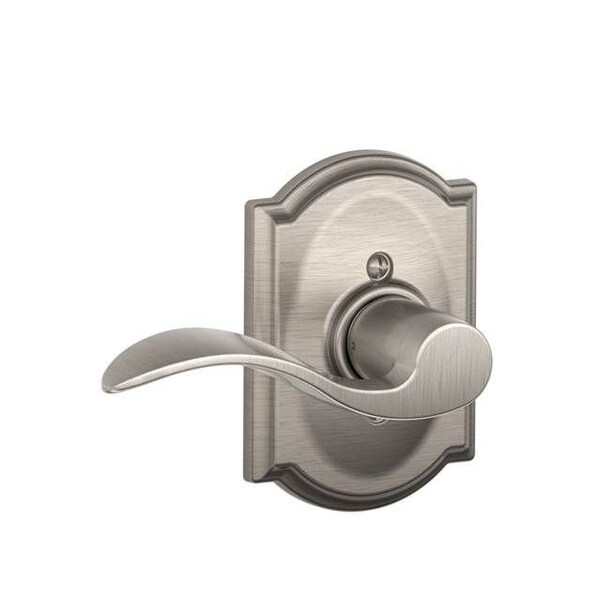 Schlage Residential Left Hand Accent Lever with Camelot Rose Dummy Interior Trim Satin Nickel Finish F94ACC619CAMLH - main