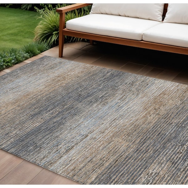 Homeroots 8' X 10' Pewter Striped Washable Indoor Outdoor Area Rug 608488 - main
