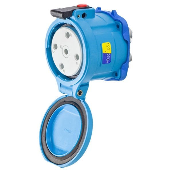Meltric DS60 RECEPTACLE POLY BLUE SIZE 4 TYPE 4X IP 69 3P+N+G 60 A 120/208 VAC 60 Hz NO AUX PADLOCK PAWL 33-64167-843 - main