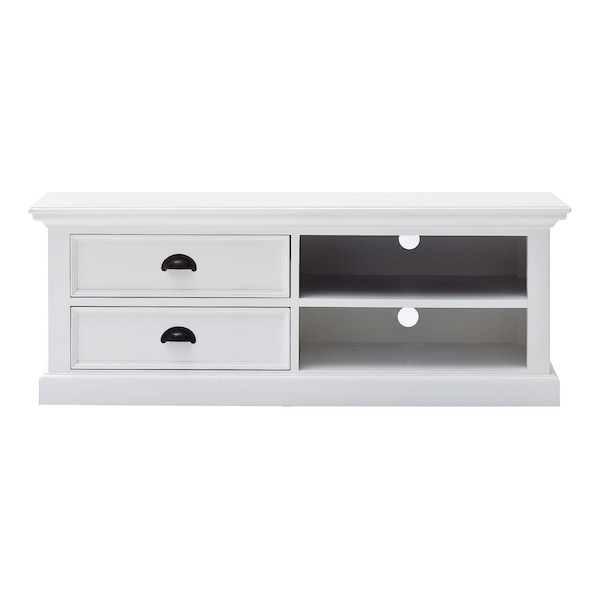 Homeroots 47in White Solid Wood Drawers and Open Shelving Entertainment Center 397771 - main