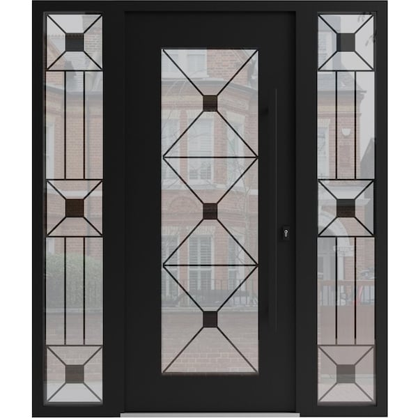 Vdomdoors Aluminum Door Iron 1655 Black Entry Steel Metal Classic Painted 64 x 80 (16+36+16 x 80)-Left Inswin IRON1655EXD-BLK-W16+36+16xH80-LH-I - main
