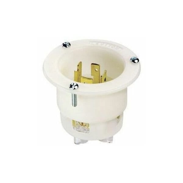 Leviton Flanged Locking Inlet, 20 A, 120/208V AC, Three Phase, 4 Pole, Flush Mount, Screw Terminals, White 7408-C - main