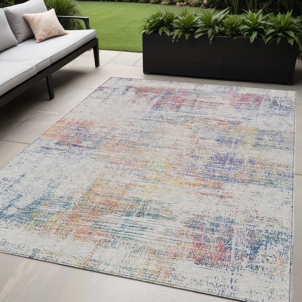 Homeroots 5' X 8' Ivory Orange And Blush Abstract Washable Indoor Outdoor Area Rug 588751 - main