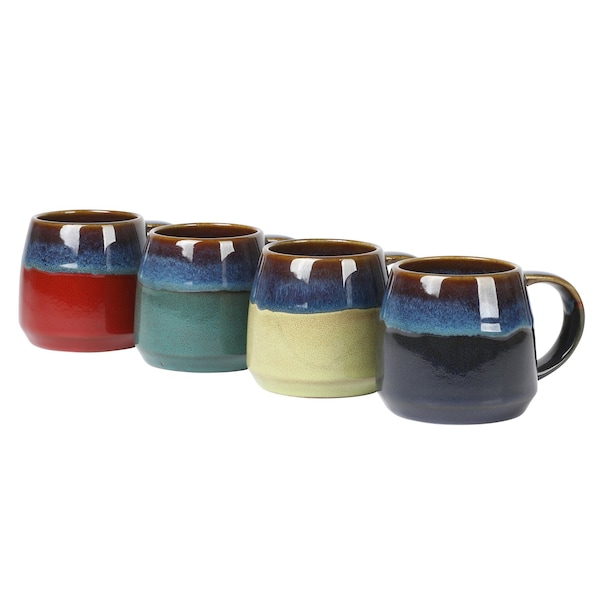 Gibson Home Empressa 4 Piece 14 Ounce Stoneware Assorted Belly Shaped Mug Set 136623.01 - main