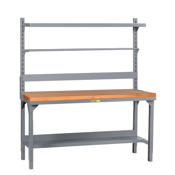 Little Giant Heavy-Duty Butcher Block Packaging Table with Bin Rail, Roll Goods Holder & Shelf WSJ2-3672-AH-BR-RG-SHLF - main