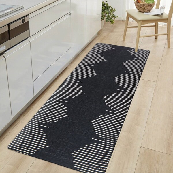 World Rug Gallery Bohemian Stripe Cushioned Anti Fatigue Standing Kitchen Mat 18 ft x 47 ft Black WR21BLACK18X47 - main
