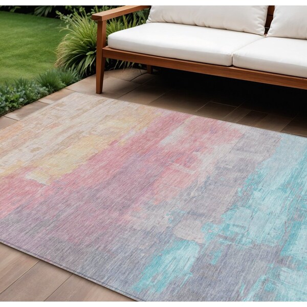 Homeroots 10' X 14' Salmon And Beige Abstract Washable Indoor Outdoor Area Rug 610966 - main