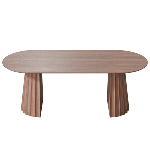 Homeroots 79" Brown Solid Wood Double Pedestal Base Oval Dining Table 720468 - main