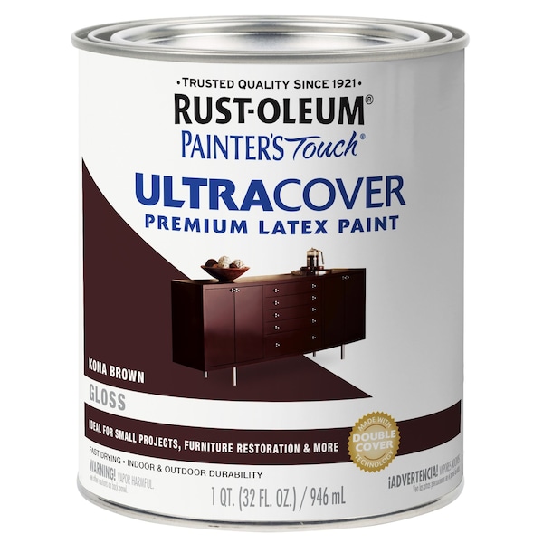 Rust-Oleum Interior/Exterior Paint, Gloss, Kona Brown, Quart 1977502 - main