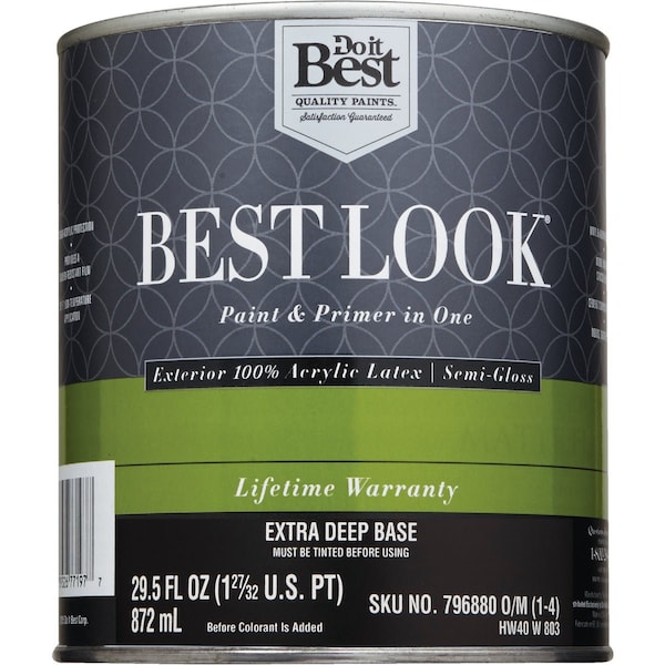 Do It Best 100% Acrylic Latex Prem Paint & Primer In One Semi-Gloss Exterior House Paint Extra Deep Base 1 Qt. HW40W0803-14 - main