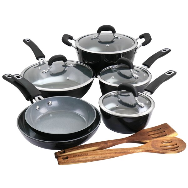 Kenmore 12 Piece Ceramic Coated Aluminum Cookware Set in Black 96262.12 - main