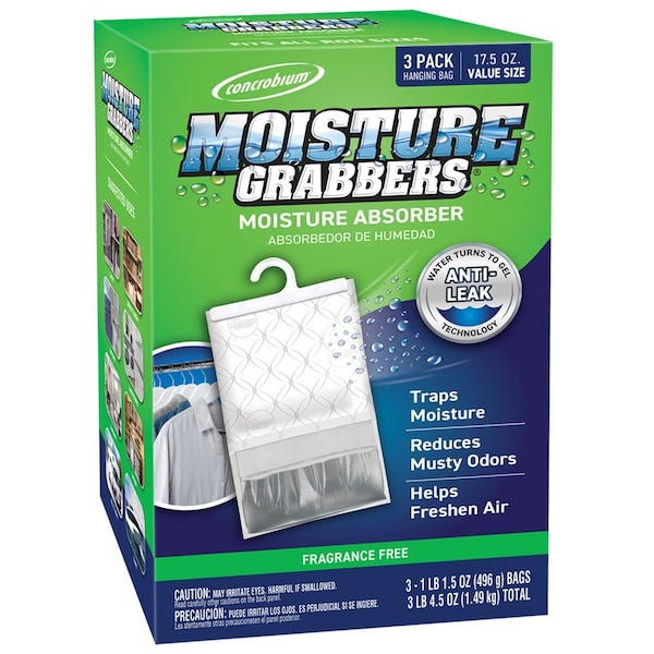 Concrobium Moisture Grabbers Moisture Absorber Hanging Bag, Fragrance Free, 3 Pk 378467 - main