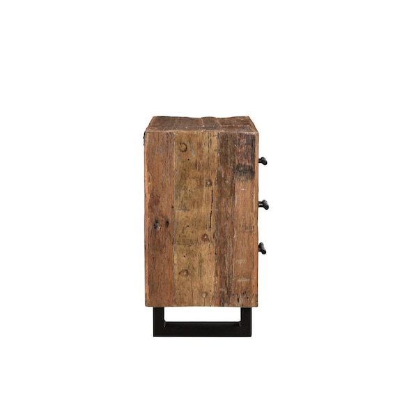 Homeroots 30" Dark Brown Solid Wood Distressed Three Drawer Nightstand 521225 - main