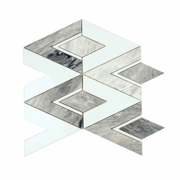 Apollo Tile Toscana 12x12 in. Polished Calacatta Bluette, Thassos White Geometric Diamond Mosaic Tile, 5PK APLEML88D09A - main