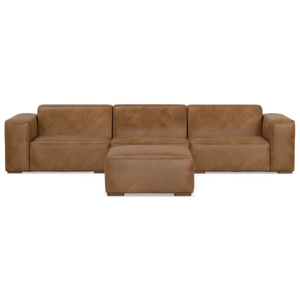 Homeroots 122" Brown Leather Wood Sofa With Ottoman 641057 - main