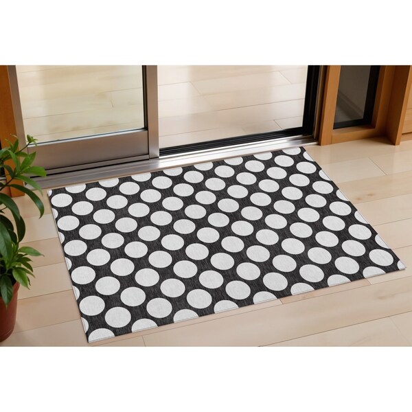 Homeroots 3' X 5' Black And Ivory Polka Dot Washable Indoor Outdoor Area Rug 595205 - main