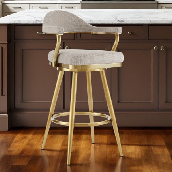 Homeroots 26" Taupe and Gold Fabric and Stainless Steel Counter Height Swivel Bar Chair 569152 - main