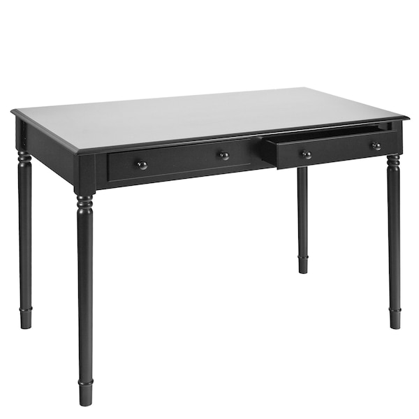 Homeroots 43" Black Fir Solid Wood Writing Desk With Two Drawers 402019 - main
