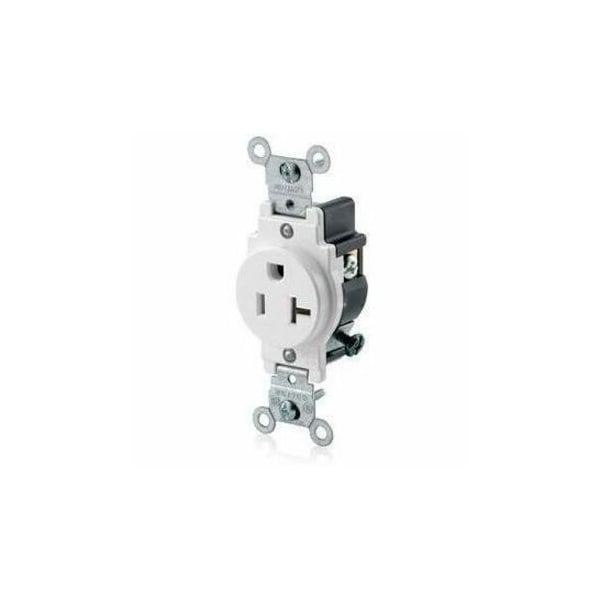 Leviton Straight Blade Receptacle, 5-20R, 20 A, 125V AC, 2 Pole, 3 Wire, Flush Mount, Single, White 5801-W - main
