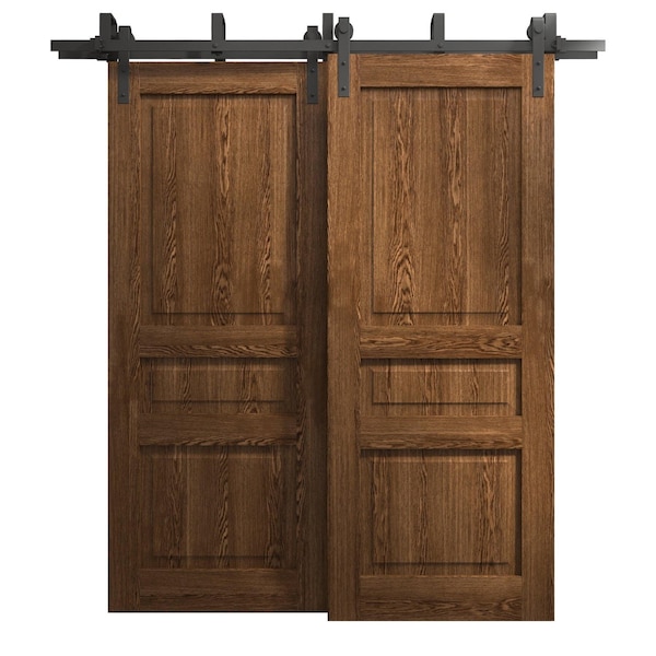 Sartodoors Sliding Closet Barn Bypass Doors 56 x 84 inches, Ego 5012 Cognac Oak Veneer, Modern 6.6ft Rails Ha EGO5012BBB-DKO-5684 - main