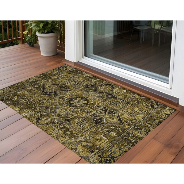 Homeroots 3' X 5' Coffee and Gray Oriental Washable Non Skid Indoor Outdoor Area Rug 563757 - main