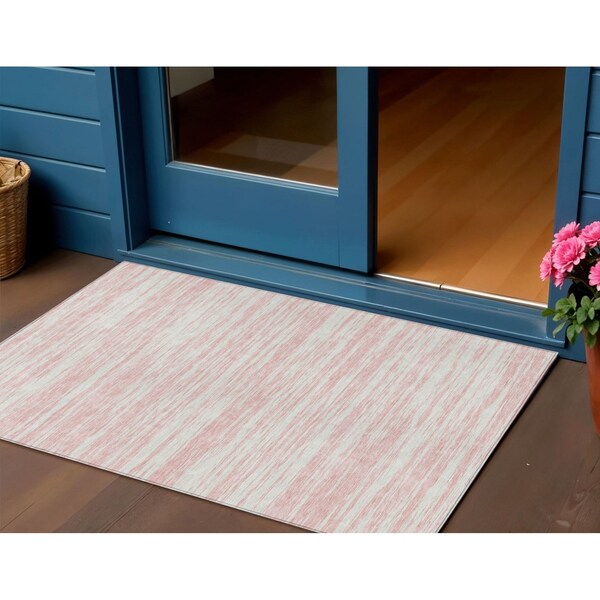 Homeroots 3' X 5' Pink And Ivory Abstract Washable Indoor Outdoor Area Rug 613115 - main