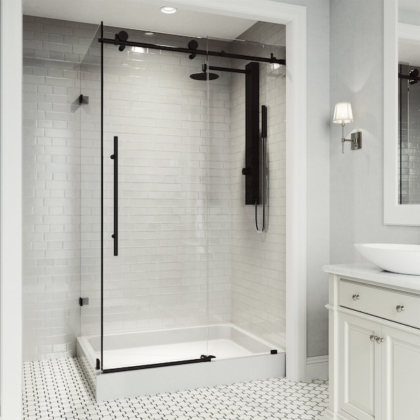 Vigo E-Class 36 in. L x 48 in. W x 82 in. H Frameless Sliding Shower Enclosure Kit in Matte Black VG6053MBCL48WR - main