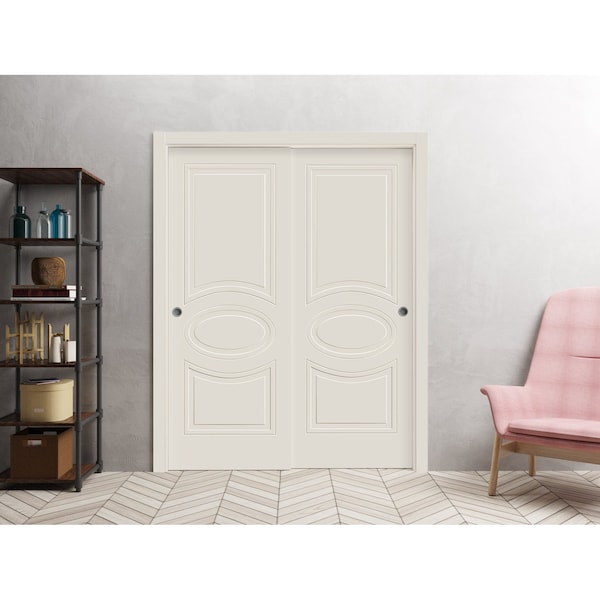 Vdomdoors Sliding Closet Bypass Doors 64 x 96 inches / Mela 7001 Painted Creamy / Rails Hardware Set / Wood S MELA7001DBD-CRF-6496 - main