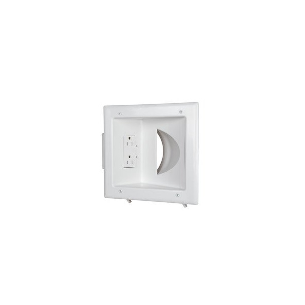Cable Wholesale Recessed Low Voltage Media Plate w/Duplex Receptacle, White 45-0031-WH - main