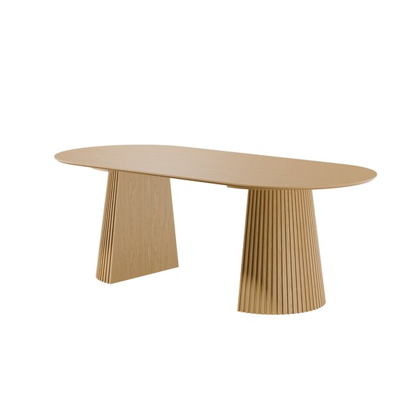 Homeroots 79" Natural Solid Wood Double Pedestal Base Oval Dining Table 721100 - main
