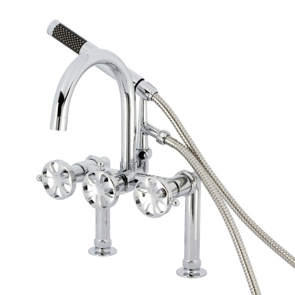 Kingston Brass 7" Center Deck-Mount Clawfoot Tub Faucet with Hand Shower, Polished Chrome AE8101RX - main