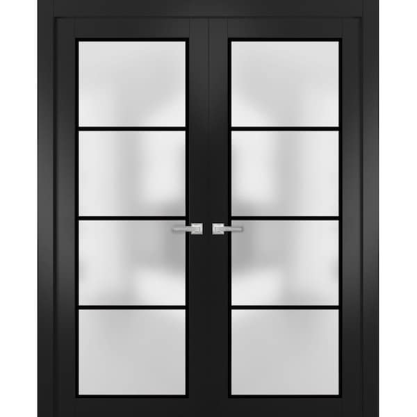 Sartodoors Solid French Double Doors Frosted Glass Planum 2132 Black 56x80 (2* 28x80) Solid Core PLANUM2132DD-BLK-56 x 80 (2* 28x80)-Butterfly - main