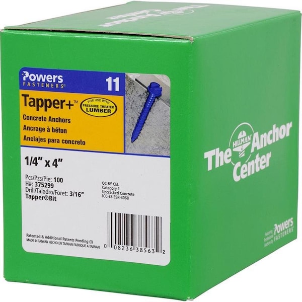 Hillman Tapper 1/4 in. D X 4 in. L Steel Hex Head Concrete Screw Anchor, 100PK 375299 - main