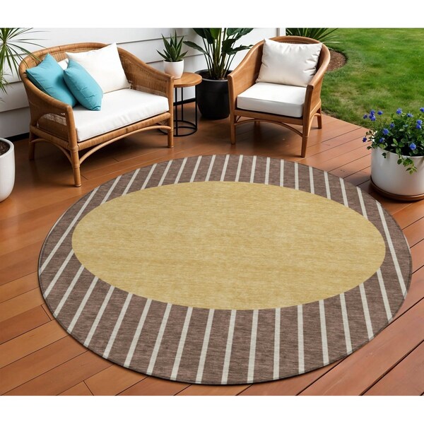 Homeroots 8' Brown And Beige Round Striped Washable Indoor Outdoor Area Rug 597153 - main