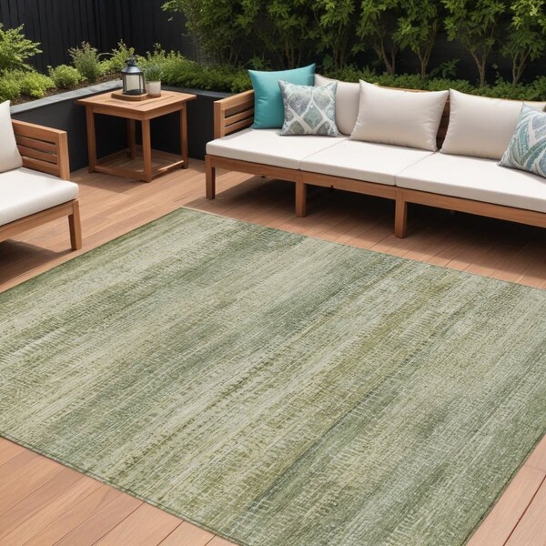 Homeroots 9' X 12' Artichoke Green And Beige Abstract Washable Indoor Outdoor Area Rug 631111 - main