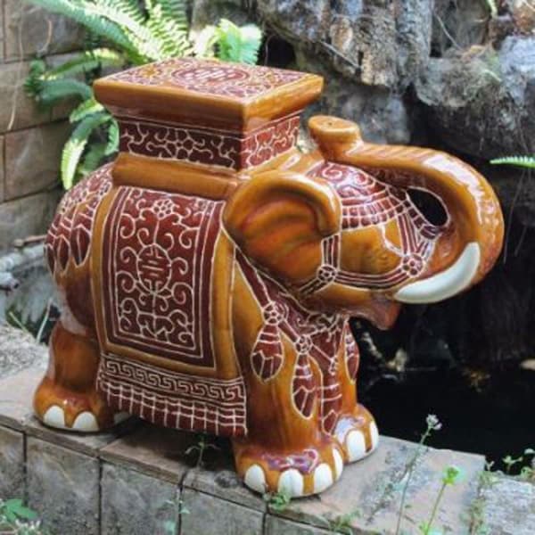 International Caravan Porcelain Elephant Stool, Falling Brown - Large VHO16A-C-LG-FB - main