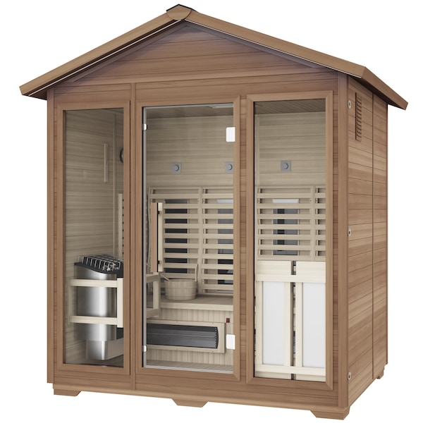 Saunaspa 3-4 Person Outdoor Red Cedar and Hemlock Cabin Sauna with Far Infrared, 6kW TOULE Rock Heater SS-OTHT002 - main