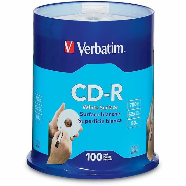 Verbatim CD-R 700MB 52X with Blank White Surface - 100pk Spindle 94712 - main