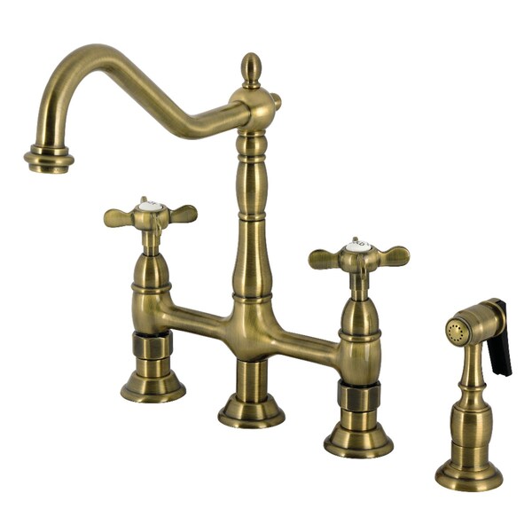 Kingston Brass Bridge Kitchen Faucet with Brass Sprayer, Antique Brass KS1273BEXBS - main