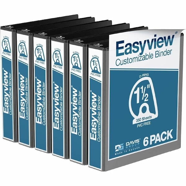 Davis Group Easyview Premium, Angle D Ring, Customizable, View Binder, (Black, 1.5"), PK6 8402-01-06 - main
