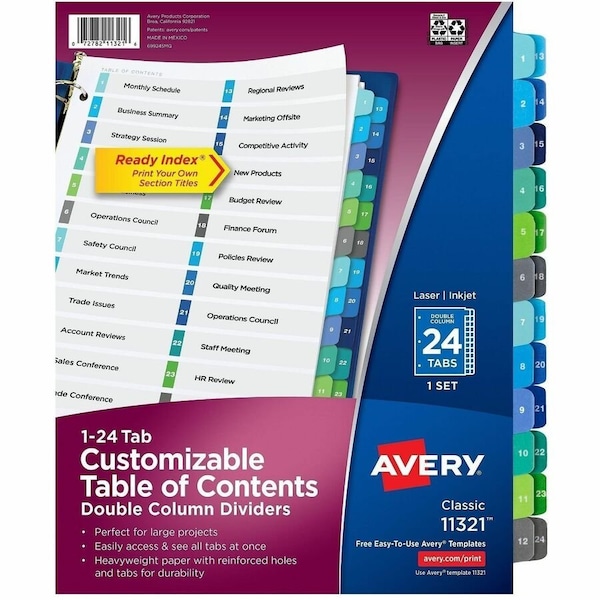 Avery Dividers, Toc, Dblclm, 24Tab 24PK AVE11321 - main