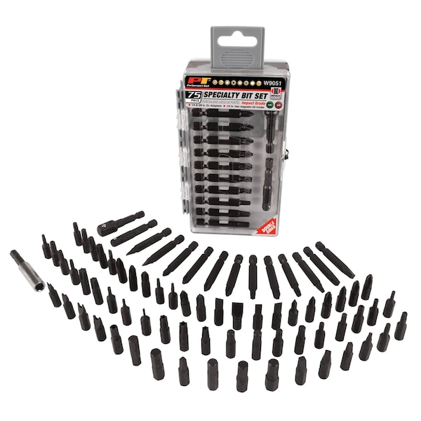 Performance Tool 75 pc. Impact Bit Set, S2 Steel, Phillips, Slotted, Star, Hex W9051 - main