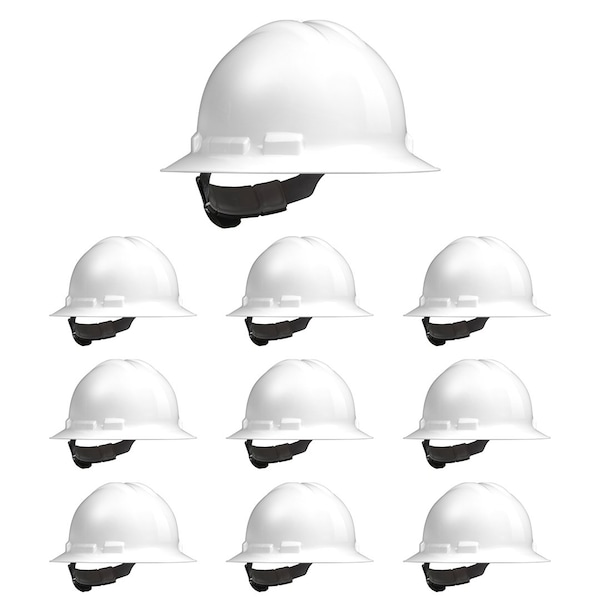 Malta Dynamics Full Brim Hard Hat, Polyethylene, 4 Point Ratchet, Type 1, Class E and G, White HHW2004-Case - main