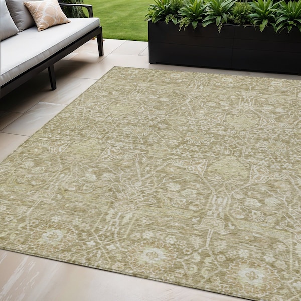 Homeroots 5' X 8' Taupe And Beige Floral Washable Indoor Outdoor Area Rug 604684 - main