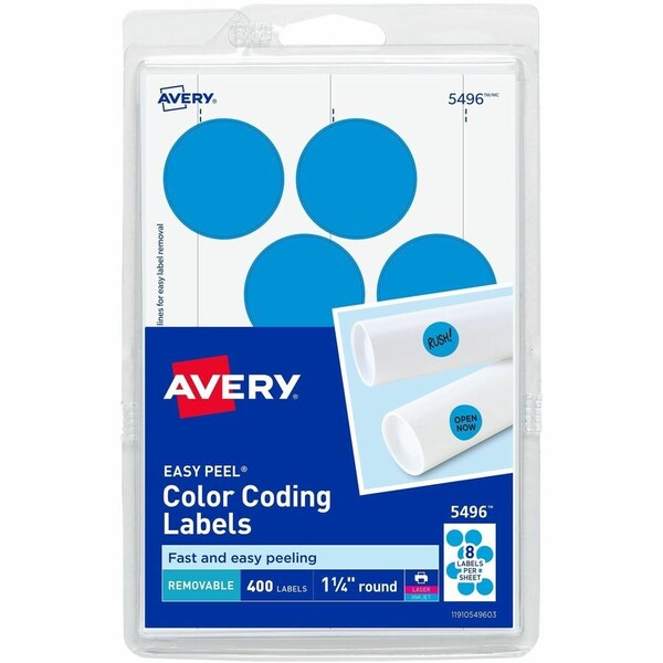 Avery Print or Write Removable Color-Coding Labels, 1-1/4" Dia, Light Blue, 400/Pack 5496 - main