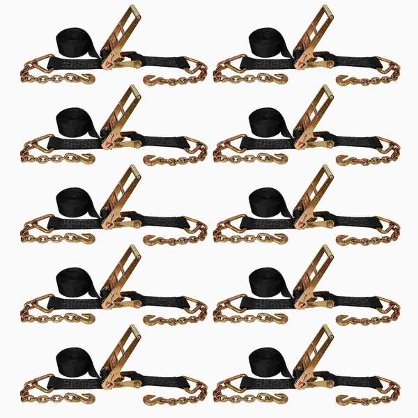 Tie 4 Safe 3'' x 30' Ratchet Strap w/ Chain Extension. WLL: 5,400 LBS Black, 10PK RT20R-1530-F87-BLK-C-10 - main