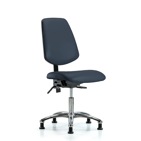 Blue Ridge Ergonomics Desk Chair Desk Chair, Vinyl, Med, Bk, Chrm, Glides, Navy, No Arms, 18" to 23" Height, Vinyl BR-VDHCH-MB-CR-T0-A0-RG-8582 - main