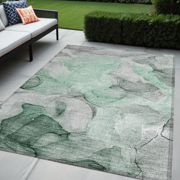 Homeroots 5' X 8' Green Abstract Washable Non Skid Indoor Outdoor Area Rug 559509 - main